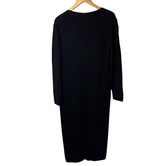 Treasure & Bond Dress V Neck Midi Sweater Ribbed Dress Black Size Large - Picture 4 of 9